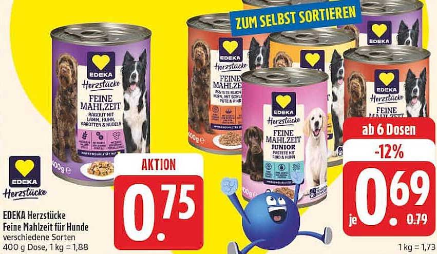 EDEKA Herzstücke Feine Mahlzeit für Hunde verschiedene Sorten 400 g Dose, 1 kg = 1,88