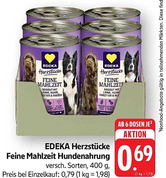 EDEKA Herzstücke Feine Mahlzeit Hundenahrung versch. Sorten, 400 g