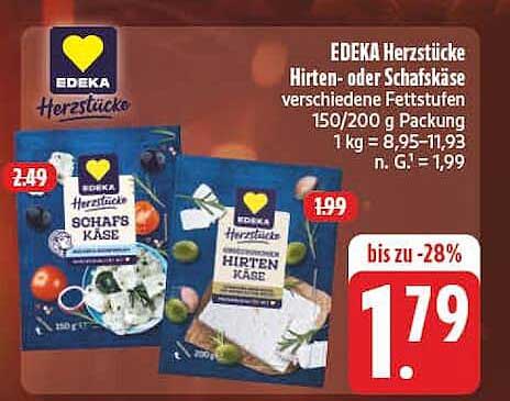 EDEKA Herzstücke Hirten- oder Schafskäse verschiedene Fettstufen 150/200 g Packung