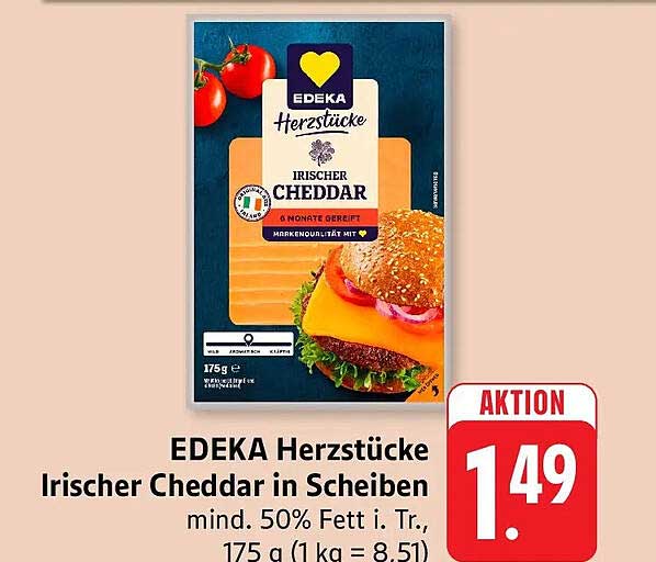 EDEKA Herzstücke Irischer Cheddar in Scheiben