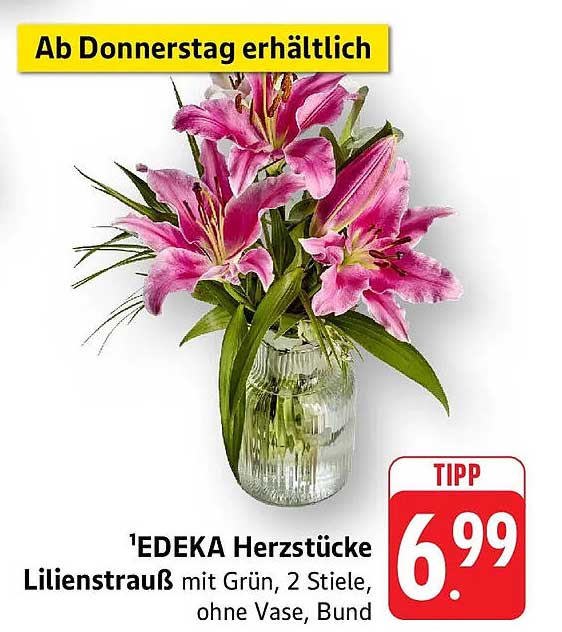 EDEKA Herzstücke Lilienstrauß mit Grün, 2 Stiele, ohne Vase, Bund