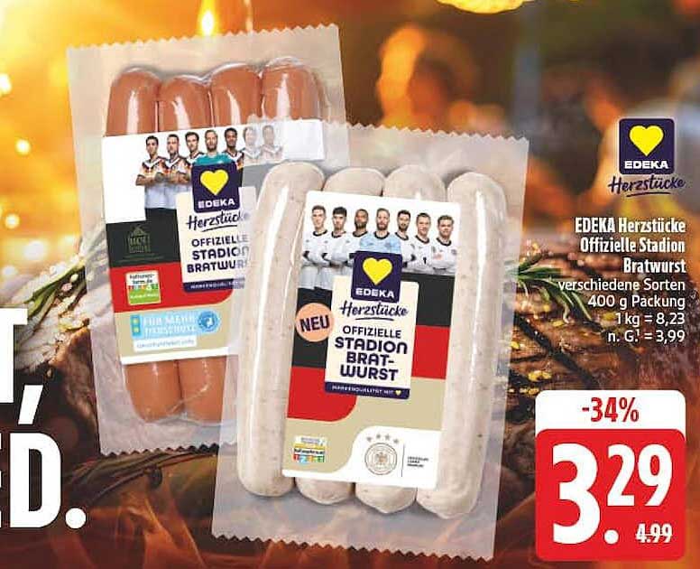 EDEKA Herzstücke Offizielle Stadion Bratwurst verschiedene Sorten 400 g Packung