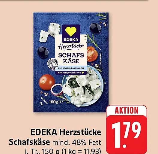 EDEKA Herzstücke Schafskäse mind. 48% Fett i. Tr., 150 g (1 kg = 11,93)