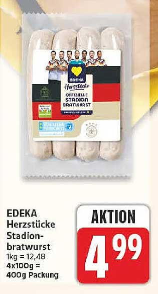 EDEKA Herzstücke Stadion-bratwurst 1kg = 12,48 4x100 = 400g Packung
