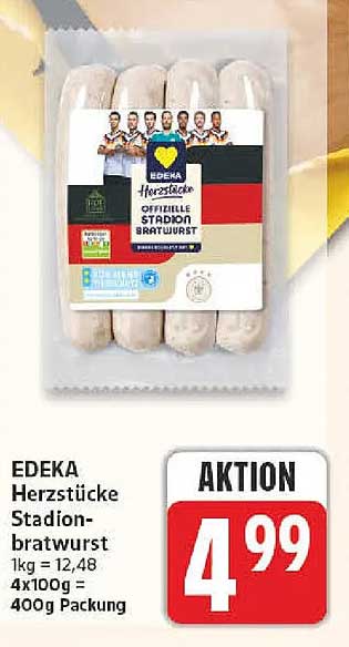 EDEKA Herzstücke Stadion-bratwurst 1kg = 12,48 4x100g = 400g Packung