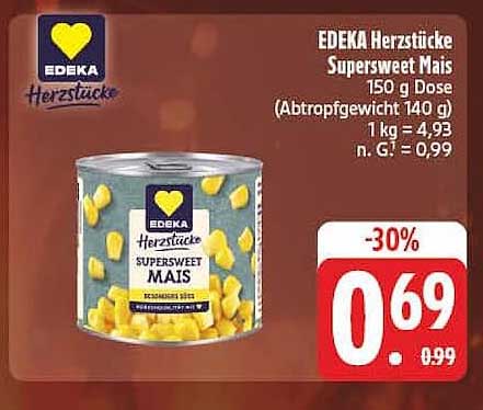 EDEKA Herzstücke Supersweet Mais 150 g Dose (Abtropfgewicht 140 g)