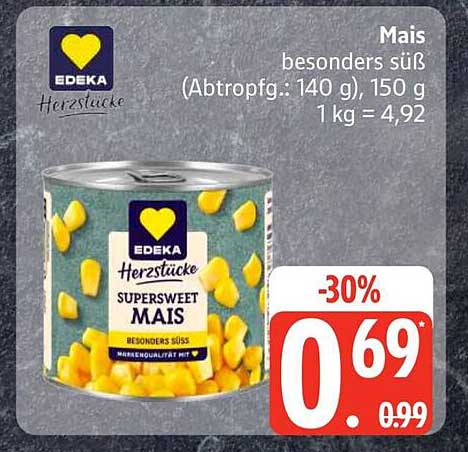 EDEKA Herzstücke Supersweet Mais besonders süß