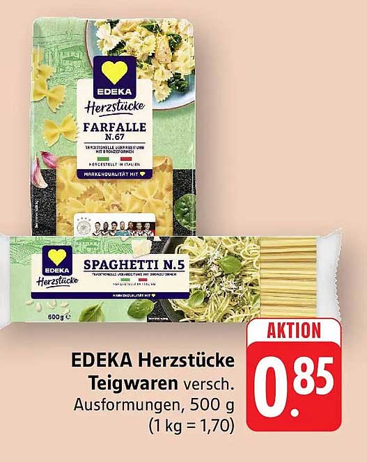 EDEKA Herzstücke Teigwaren versch. Ausformungen, 500 g (1 kg = 1,70)