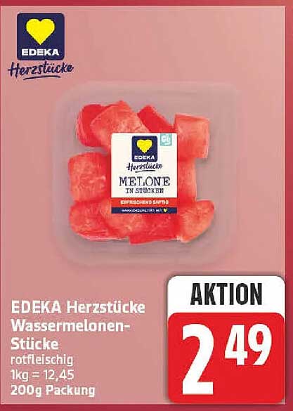 EDEKA Herzstücke Wassermelonen-Stücke rotfleischig 1kg = 12,45 200g Packung