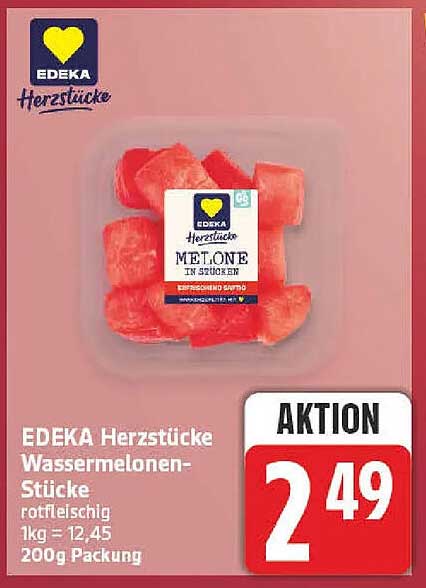EDEKA Herzstücke Wassermelonen-Stücke rotfleischig 1kg = 12,45 200g Packung