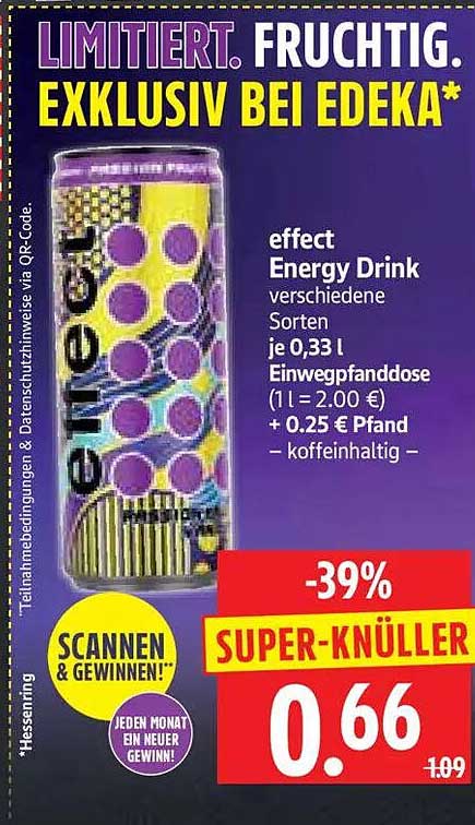 effect Energy Drink verschiedene Sorten je 0,33 l Einwegpfanddose (1 l = 2.00 €) + 0.25 € Pfand – koffeinhaltig –