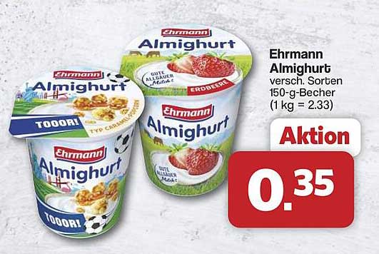 Ehrmann Almighurt versch. Sorten 150-g-Becher (1 kg = 2.33)