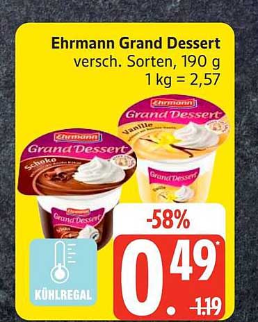 Ehrmann Grand Dessert versch. Sorten, 190 g 1 kg = 2,57