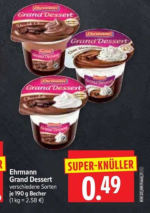 Ehrmann Grand Dessert verschiedene Sorten je 190 g Becher (1 kg = 2.58 €)