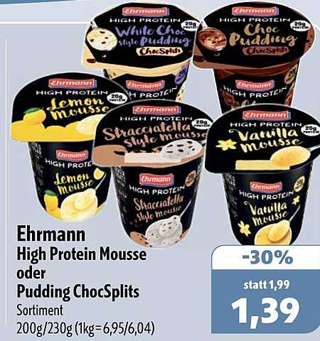 Ehrmann High Protein Mousse oder Pudding ChocSplits Sortiment 200g/230g (1kg= 6,95/6,04)