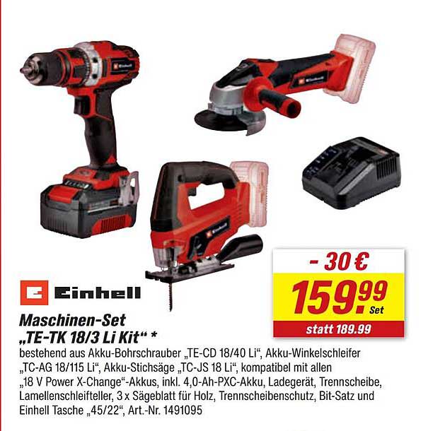 Einhell Maschinen-Set „TE-TK 18/3 Li Kit“