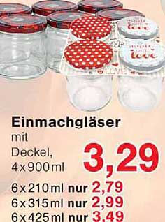 Einmachgläser mit Deckel, 4 x 900 ml