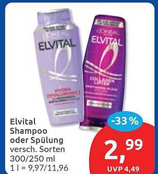 Elvital Shampoo oder Spülung versch. Sorten 300/250 ml 1 l = 9,97/11,96