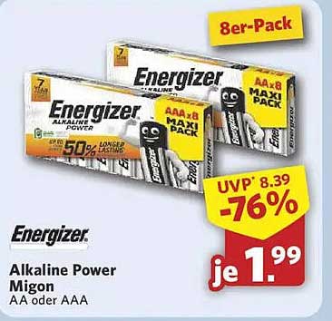 Energizer Alkaline Power Mignon AA oder AAA