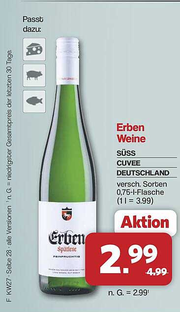 Erben Weine SÜSS CUVEE DEUTSCHLAND versch. Sorten 0,75-l-Flasche (1 l = 3.99)