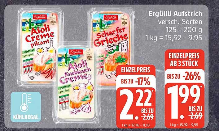 Ergülli Aufstrich versch. Sorten 125 - 200 g 1 kg = 15,92 - 9,95
