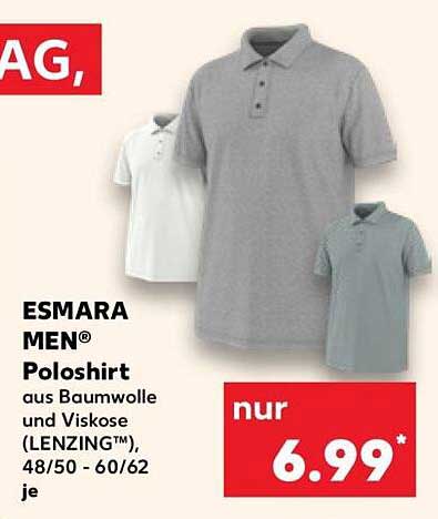 ESMARA MEN® Poloshirt aus Baumwolle und Viskose (LENZING™), 48/50 - 60/62 je