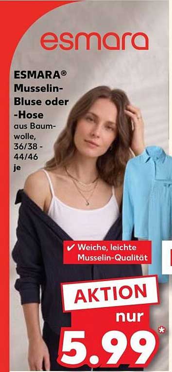 ESMARA® Musselin-Bluse oder -Hose aus Baumwolle, 36/38 - 44/46 je