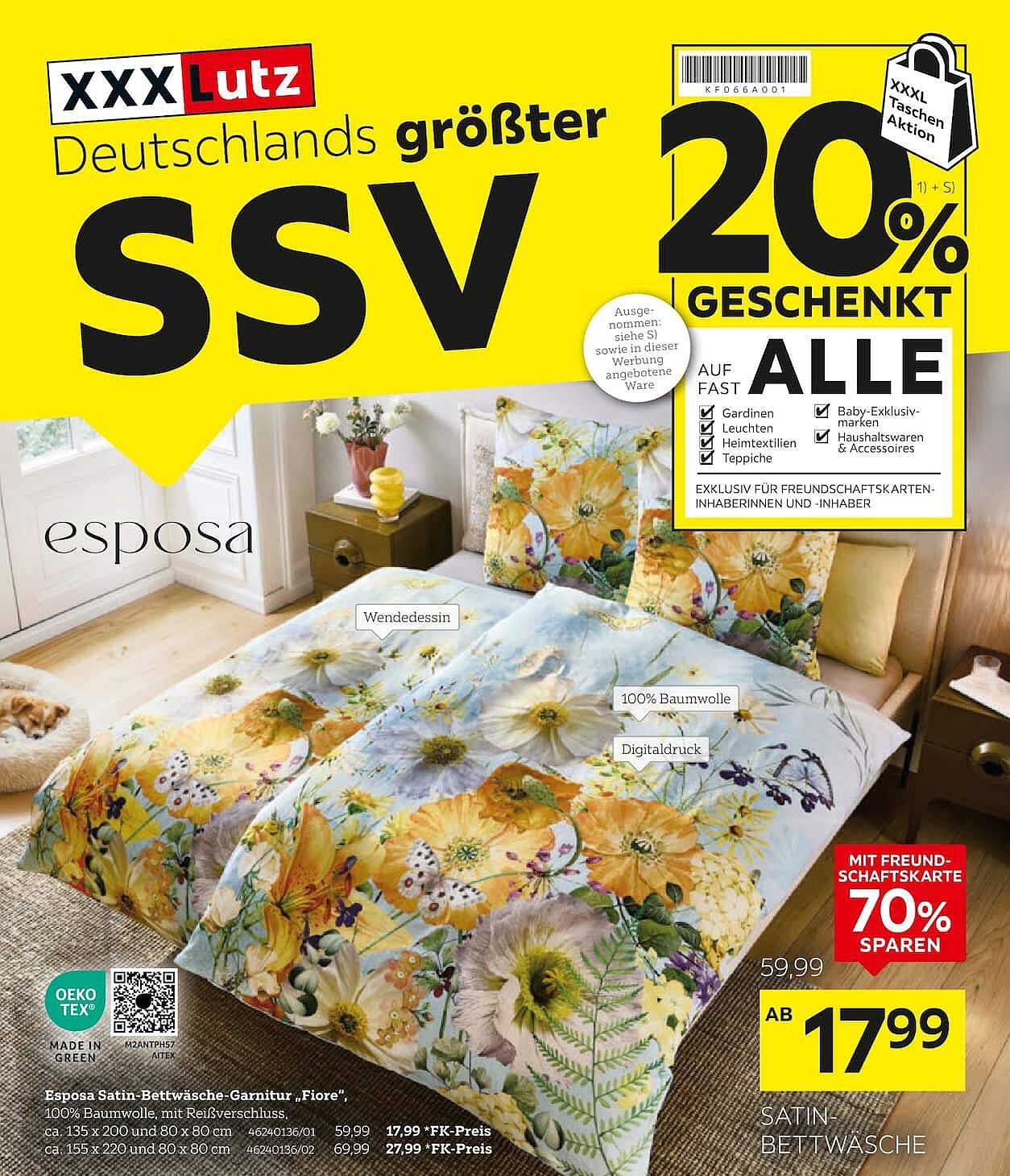 esposa Satin-Bettwäsche-Garnitur „Fiore“, 100% Baumwolle, mit Reißverschluss.