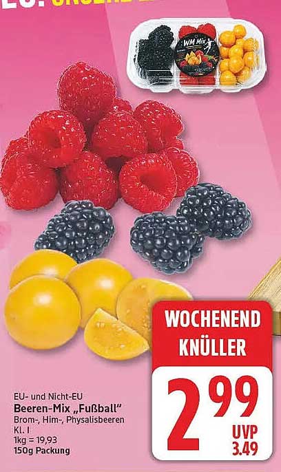 EU- und Nicht-EU Beeren-Mix „Fußball“ Brom-, Him-, Physalisbeeren 1kg = 19,93 150g Packung