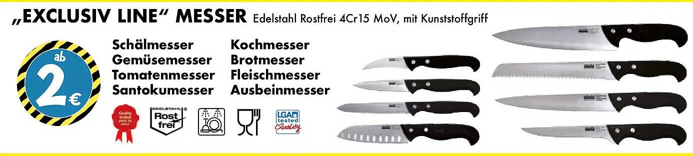 „EXCLUSIV LINE“ MESSER Edelstahl Rostfrei 4Cr15 MoV, mit Kunststoffgriff