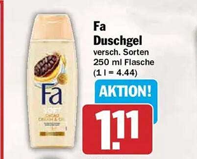 Fa Duschgel versch. Sorten 250 ml Flasche (1 l = 4.44)