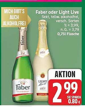 Faber oder Light Live Sekt, teilw. alkoholfrei, versch. Sorten 0,75l Flasche