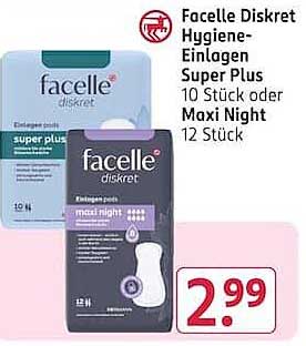 facelle Diskret Hygiene-Einlagen Super Plus 10 Stück oder Maxi Night 12 Stück