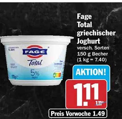 Fage Total griechischer Joghurt versch. Sorten 150 g Becher (1 kg = 7.40)