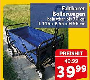 Faltbarer Bollerwagen belastbar bis 70 kg, L 116 x B 55 x H 96 cm