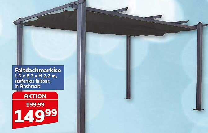 Faltdachmarkise L 3 x B 3 x H 2,2 m, stufenlos faltbar, in Anthrazit