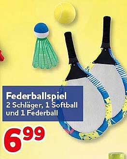 Federballspiel 2 Schläger, 1 Softball und 1 Federball