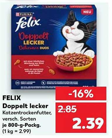 FELIX Doppelt lecker Katzentrockenfutter, versch. Sorten je 800-g-Packg. (1 kg = 2.99)