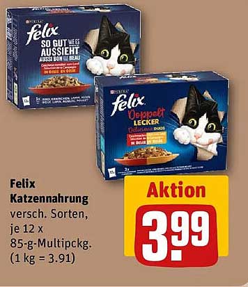 Felix Katzennahrung versch. Sorten, je 12 x 85-g-Multipck. (1 kg = 3.91)