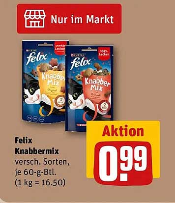 Felix Knabbermix versch. Sorten, je 60-g-Btl. (1 kg = 16.50)