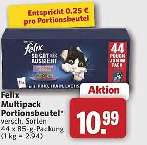 Felix Multipack Portionsbeutel* versch. Sorten 44 x 85-g-Packung (1 kg = 2.94)