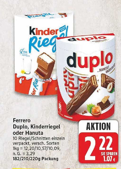 Ferrero Duplo, Kinderriegel oder Hanuta