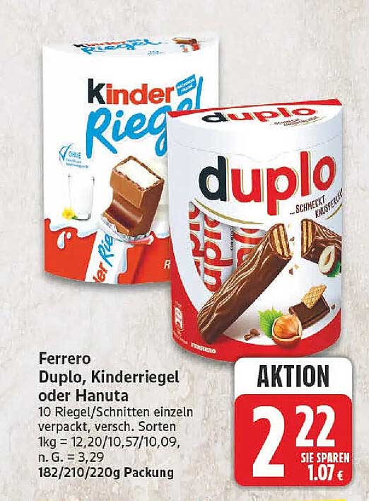 Ferrero Duplo, Kinderriegel oder Hanuta
