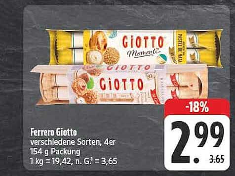 Ferrero Giotto verschiedene Sorten, 4er 154 g Packung