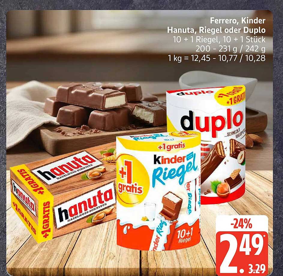Ferrero, Kinder Hanuta, Riegel oder Duplo