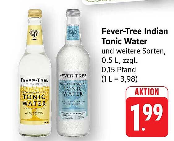 Fever-Tree Indian Tonic Water und weitere Sorten, 0,5 L, zzgl. 0,15 Pfand (1 L = 3,98)