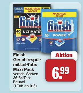 Finish Geschirrspülmittel-Tabs Maxi Pack versch. Sorten 36-64 Tabs-Beutel (1 Tab ab 0.16)