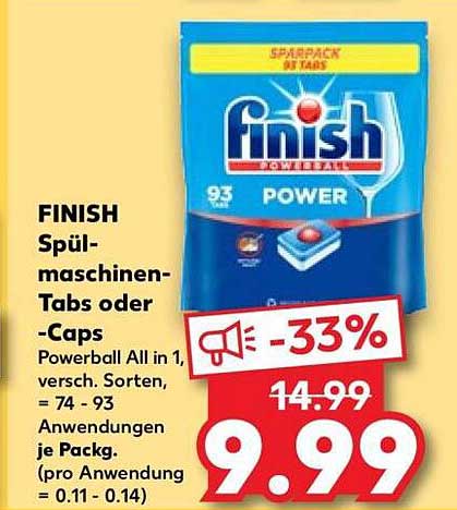 FINISH Spülmaschinen-Tabs oder -Caps Powerball All in 1, versch. Sorten, = 74 - 93 Anwendungen je Packg. (pro Anwendung = 0.11 - 0.14)