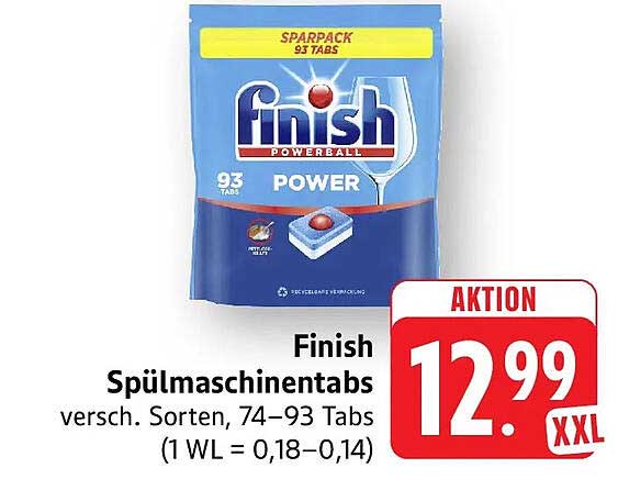 Finish Spülmaschinentabs versch. Sorten, 74–93 Tabs (1 WL = 0,18–0,14)