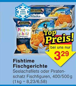 Fishtime Fischgerichte Seealchfilets oder Piratenschatz Fischfiguren, 400/500 g (1 kg = 8,23/6,58)